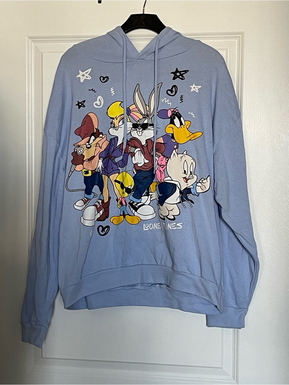 Warner Bros. Light Blue Looney Tunes Crewneck Hoodie Sweater - Men, Size XL
